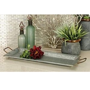 NEW Two LARGE galvanized iron rustic farmhouse Serving Trays with Handles